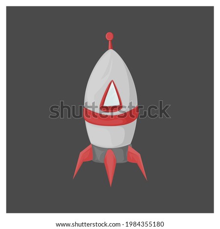 vector drawing of a gray and red rocket with simple shading and a round rocket tip suitable for children's book illustrations and as part of a presentation background