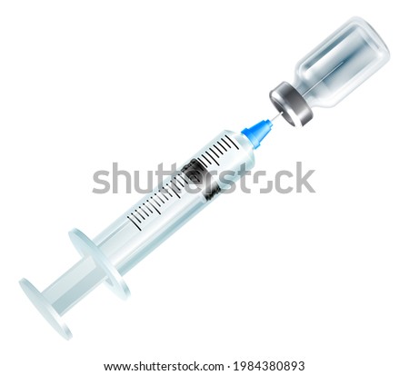 A syringe injection and vial medical health concept, possibly for a vaccine or other medicine