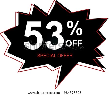 53% off special offer. Banner with fifty-three percent discount on a black and red balloon.