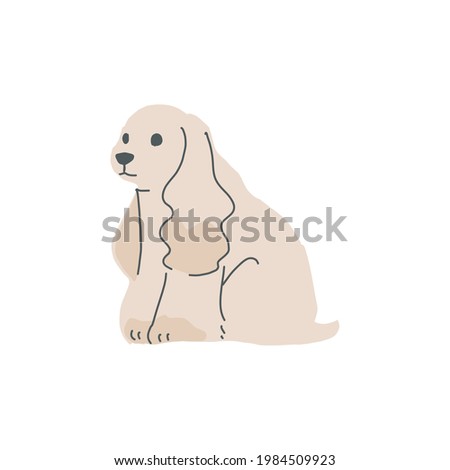  illustration of a brown American Cocker Spaniel sitting and staring at somewhere.