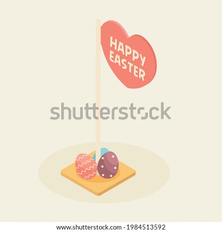 Isolated happy easter eggs red flag vector illustration