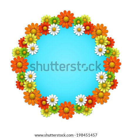 Summer  background with blue sky and colorful flowers, raster version