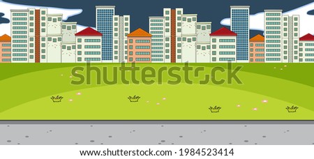 Horizontal scene with park and cityscape background illustration
