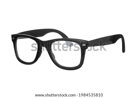 Black sunglasses with black plastic frame isolated on white background