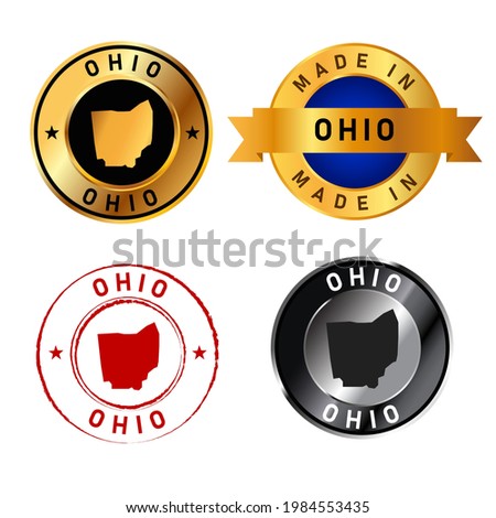 Ohio badges gold stamp rubber band circle with map shape  of country states America