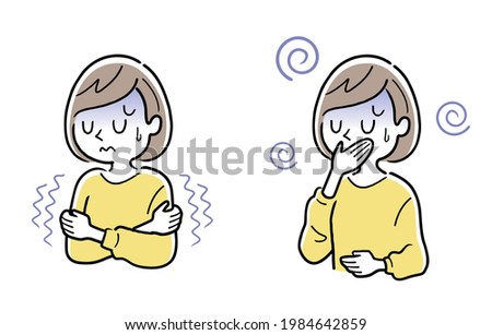 Vector Illustration Material: Young woman in poor health, chills, nausea