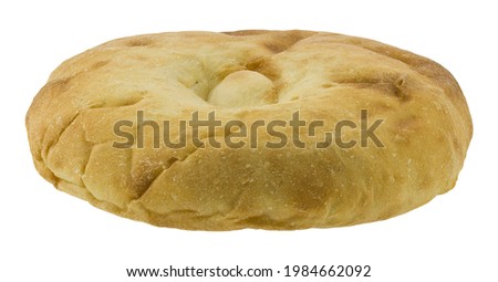 Round bread isolated on a white background. Detail for design. Design elements. Macro. Background for business cards, postcards and posters. 