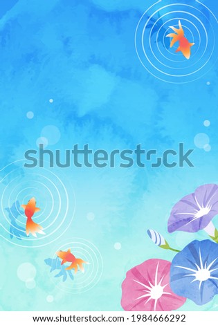 Summer vector illustration of morning glory and goldfish (watercolor)