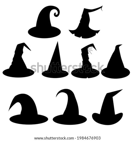 set of witch hat silhouettes, Halloween. vector isolated on a white background.