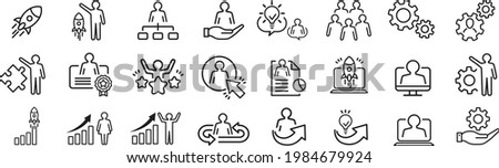 Business Startup Management Teamwork strategy Employee line  icons set Royalty-Free Stock Photo #1984679924