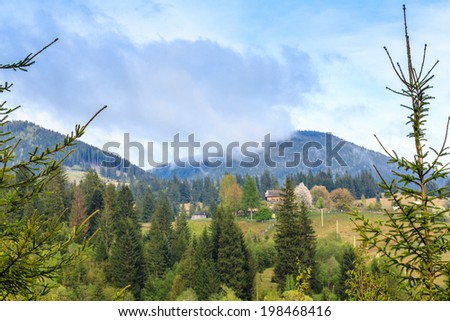 Scenic mountain landscape shot near Hoverla. Carpathian, Ukraine, Europe.  Mountain ridges panorama. Dramatic sky.