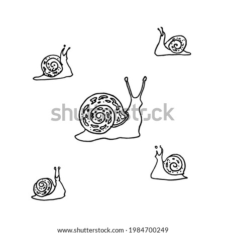 Set of Hand Drawn Snails Isolated on White Background 
