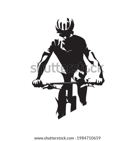 Mountain bike cyclist. MTB cycling logo. Abstract isolated vector silhouette, front view Royalty-Free Stock Photo #1984710659