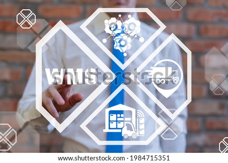 Concept of WMS Warehouse Management System. Storage Goods Distribution, Shipping and Procurement Technology. Royalty-Free Stock Photo #1984715351