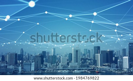 Smart city and communication network concept. 5G. IoT (Internet of Things). Telecommunication. Royalty-Free Stock Photo #1984769822