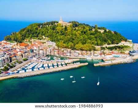 Monte Urgull mountain and port aerial panoramic view in San Sebastian or Donostia city in Spain