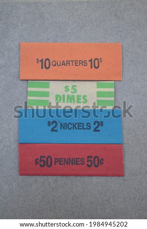 Quarter, dime, nickel, and penny rolls