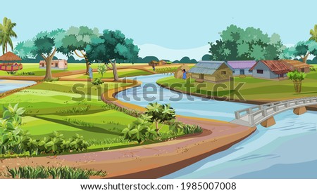 A small river flows through the middle of the village Royalty-Free Stock Photo #1985007008