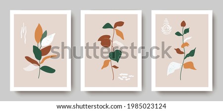 Botanical design with leaves, creative doodles.Applicable for banners, posters, postcards, invitations, covers, brochures, wall art.