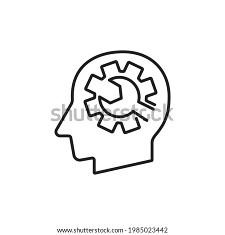 Human head with technical support sign silhouette vector illustration