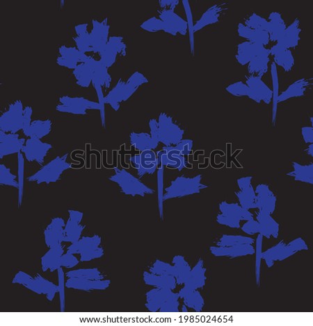 Blue Floral brush strokes seamless pattern background for fashion prints, graphics, backgrounds and crafts