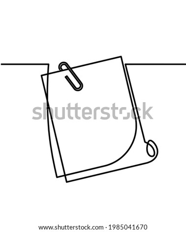 Abstract paper with paper clip as line drawing on white as background. Vector