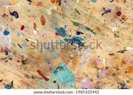 Abstract Backdrop Art Paint Strokes On Wood Background. Color Texture. Fragment Of Artwork.