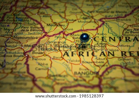 Bossangoa, town in Central African Republic pinned on geographical map Royalty-Free Stock Photo #1985128397