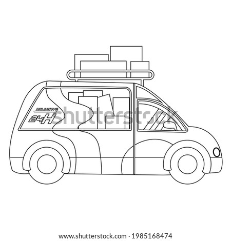 Isolated delivery car with packages and text Vector illustration