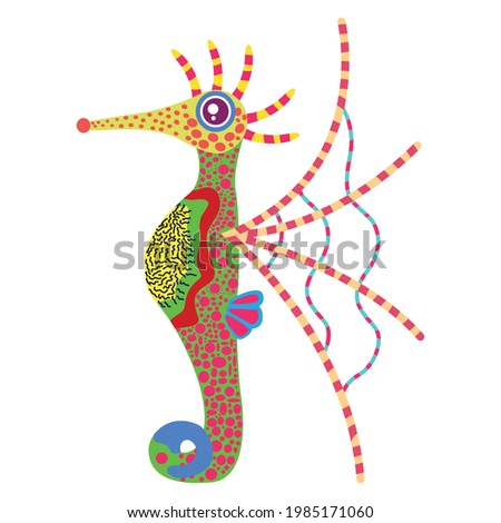 Isolated mexican seahorse alebrije character Vector illustration