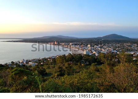 Aerial photography of the sea, the hills and the city of Piriapolis, Uruguay Royalty-Free Stock Photo #1985172635
