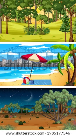 Set of different types of forest horizontal scenes illustration