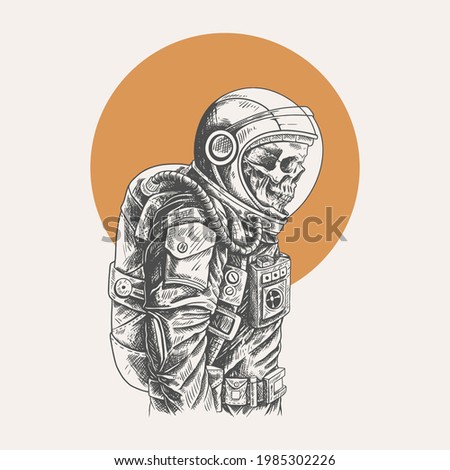 illustration astronaut skull premium vector