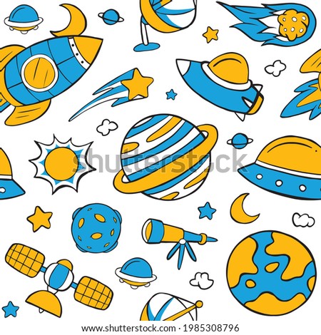 Space seamless pattern in flat design style