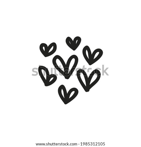 Doodle hearts, hand drawn love heart collection. black and white, vector illustration.