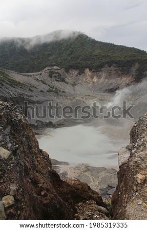 view of the white crater of Tangkuban Perahu mountain