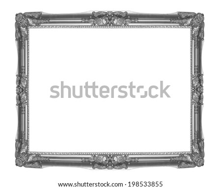 The antique silver frame on the white  background