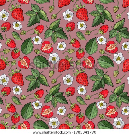 Seamless pattern with strawberries. Hand-drawn style. Design for fabrics, textiles, wallpapers, packaging, cafes.	