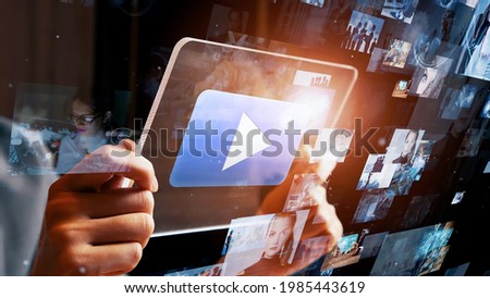Visual contents concept. Social networking service. Streaming video. communication network. Royalty-Free Stock Photo #1985443619