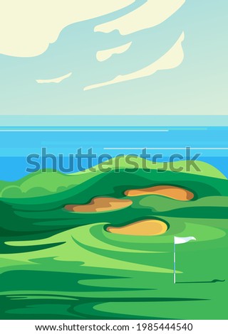 Green golf course. Outdoor sport location in vertical orientation.