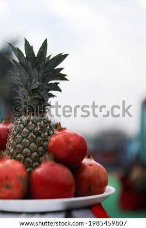 pineapple in the pomegranate with blur background