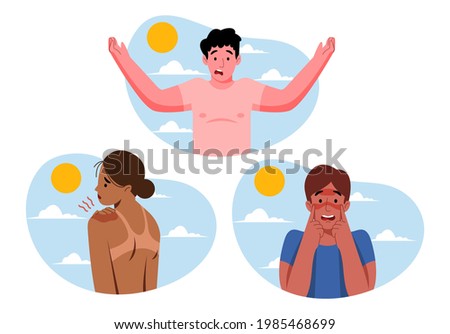 Group of different people with a sunburn Vector illustration. Royalty-Free Stock Photo #1985468699