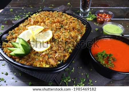 indian and kuwait traditional food rice meat and chicken