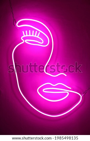 Pink neon sign beauty face. Trendy style. Neon sign. Custom neon. 