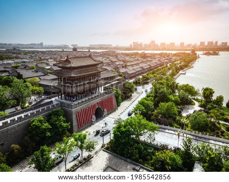 Aerial panorama of Dongchang ancient city in Liaocheng, Shandong Royalty-Free Stock Photo #1985542856