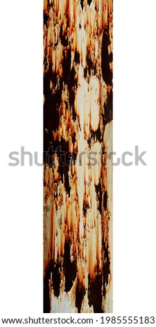 metal pole with rust isolated on a white background. High quality photo