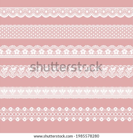 Lace ribbons set on pink background. Vector illustration