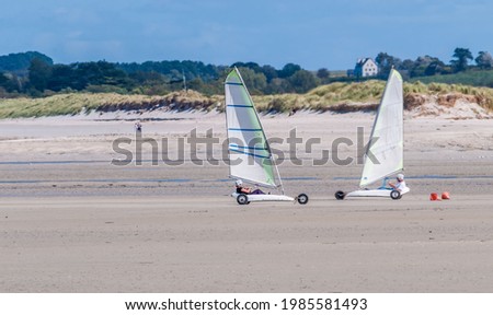 Sand yachting lessons on a beach in Finistère in Brittany. Royalty-Free Stock Photo #1985581493