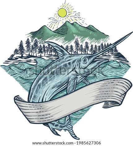 Marlin fish logo emblem color graphic vector