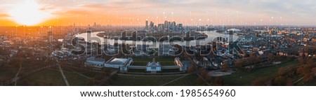 Financial district london, cityscape view of London scenery big data network connections Royalty-Free Stock Photo #1985654960